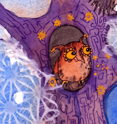 Watercolor illustration of an owl
